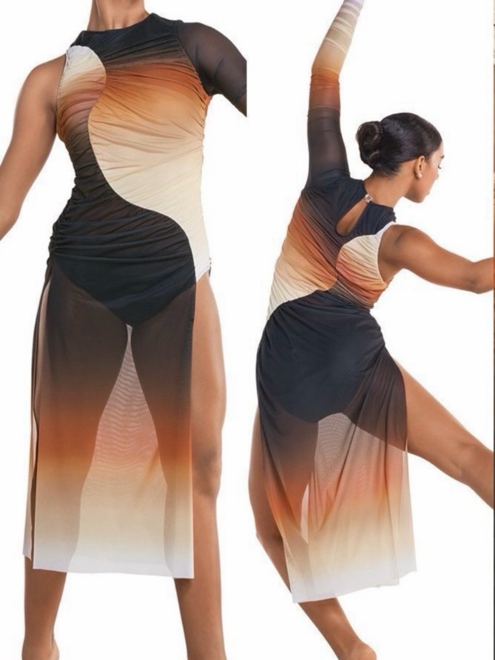 Tenth House One-Shoulder Gradient Ruched Dance Costume